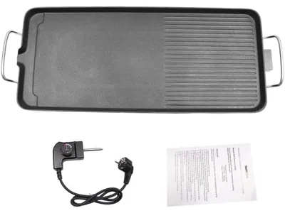 Image de Gril électrique de table - Plaque de cuisson 68 x 28 cm - 1500 W - Revêtement antiadhésif - Thermostat réglable - Bac de récupération des graisses - Poignées isolantes