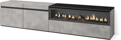Produktbild von TV-Schrank, Lowboard, 200x35x45cm, Für TV-Geräte bis zu 80", Elektrokamin, Zementgrau