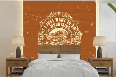 Produktbild von MuchoWow® Fototapete für Wohnzimmer oder Schlafzimmer Wandtapete Vinyl Motivtapete Jahrgang - Berg - Text - 300x300 cm - Wanddekoration