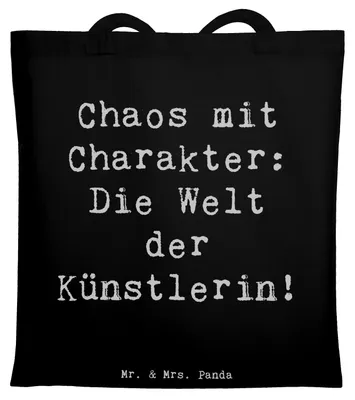 Produktbild von Mr. & Mrs. Panda Stoffbeutel Spruch Künstlerin Chaos - Schwarz - Geschenk, Kunstwelt, Kreativität, Jutebeutel, Tote Bag, Beruf, kreative Geschenke, Berufe, Schultasche