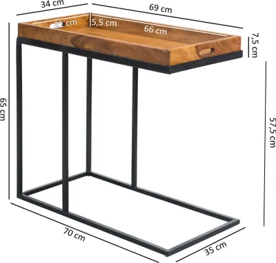 Produktbild von FineBuy Beistelltisch 69 x 65 x 34 cm Sheesham massiv Holz Metallgestell TV-Tray Tabletttisch Wohnzimmer Kleiner Serviertisch Naturholz Abstelltisch
