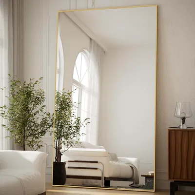 Image de Grand miroir mural de 102 x 218 cm - miroir de pleine longueur incassable avec cadre en aluminium