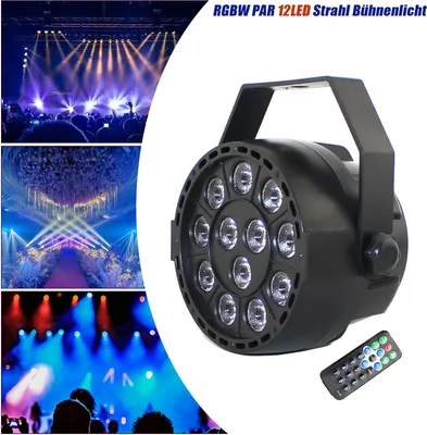 Image de Éclairage de scène LED pour DJ - Mini projecteur PAR - 12 LED de 1 W - DMX512 - Activation par le son/Auto/Maître-Esclave - Modèle sur pied - 220–240 V CA - RGBW
