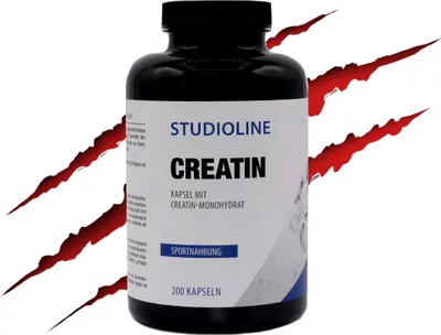 Produktbild von STUDIOLINE - CREATIN MONOHYDRAT | 200 Kapseln | Höchste Dosierung 3500 mg Tagesportion | 100% hochwertiges Ultra-Feines Creatin | TOP Marken Produkt