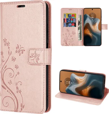 Produktbild von Hülle Motorola Moto G34 Handyhülle mit [Standfunktion][Kartenfächern] in Rosegold