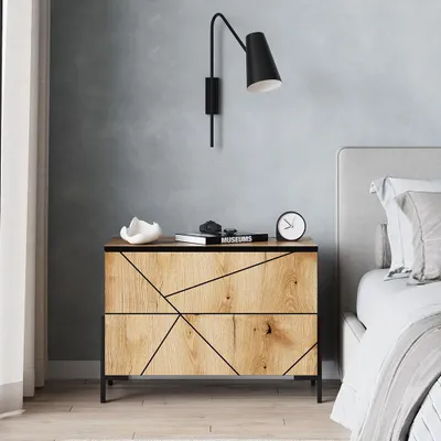 Immagine prodotto di Comodino camera da letto Vicco Hatto Rovere 78 x 55.2 cm con 2 cassetti, Model 56519