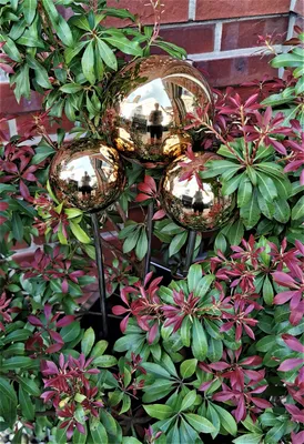 Produktbild von Rosenkugel 3er Set 15-10-10 cm Edelstahl gold poliert mit Stab 80 cm