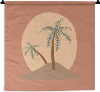 Produktbild von MuchoWow® Wandteppich Wandbehang Palme - Sonne - Pastell - Sommer 150x150 cm Tapisserie Dekoration Wandtuch - Wohnaccessoires - Modernes