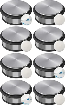 Produktbild von WELLGRO Türstopper Edelstahl Set 1,2 kg + Wandtürstopper für Boden & Wand – moderner Türfeststeller & door stopper, Schutz für Tür, Wand & Klinke, robust & langlebig, Stückzahl:8 Stück