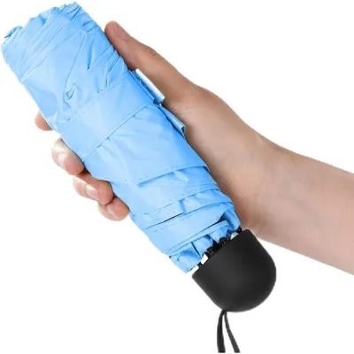 Immagine prodotto di Mini ombrello pieghevole, compatto, con 6 stecche, protezione UV, tessuto 260T, colore blu