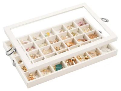 Immagine prodotto di Omgoods - Organizer per gioielli con 35 scomparti e coperchio in vetro