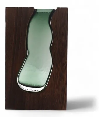 Image de Vase en verre / terrarium en bois sombre - 14,5 x 5 x 23 cm