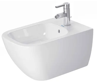 Zdjęcie produktu dla Duravit bidet ścienny HAPPY D.2 z przelewem, ława z otworem na baterię, 355 x 540 mm, 1 otwór na baterię biały