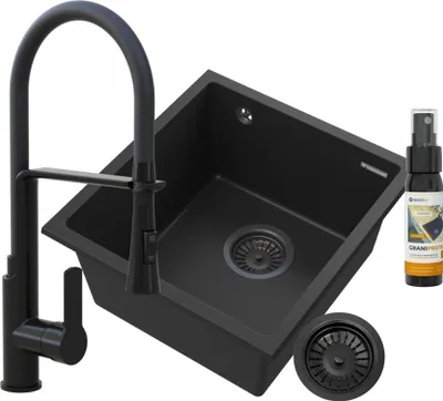 Produktbild von Unterbauspüle Schwarzer Granit Set Mini45 Wasserhahn