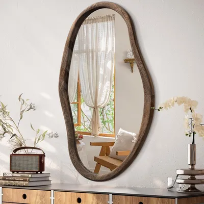 Productafbeelding van Asymmetrische Spiegel 75x45cm - Houten Frame voor Badkamer