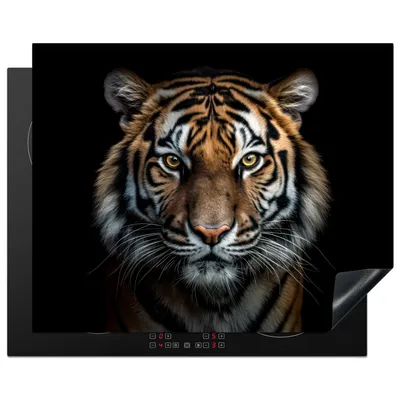 Produktbild von KitchenYeah© Herdabdeckplatte Tiger - Tiere - Schwarz - Porträt , 65x52cm, Küche Deko, Glaskeramikkochfeld Herdabdeckung, Abdeckplatte fùr Kochfeld