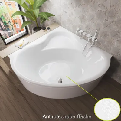 Produktbild von ECOLAM Badewanne Bala 140x140 cm mit Antirutsch + Schürze | Eckbadewanne moderne rutschfeste Wanne mit Sitz symmetrische Acrylwanne