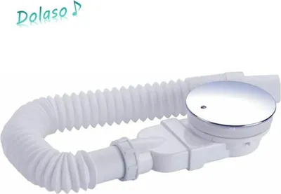 Produktbild von Duschablauf 90 mm, extra flach, Ablaufloch für Duschwanne, Siphon mit Anti-Geruchssystem, Haarsieb, flexibler Schlauch, Chromabdeckung, weiß, einteilig,