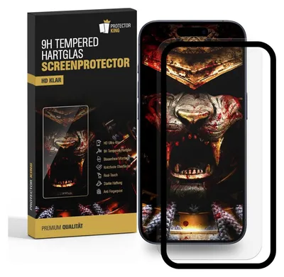 A product box for a screen protector is shown next to a smartphone with a screen protector applied.