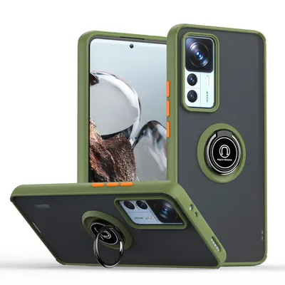 Obrázek produktu pro Pouzdro pro Xiaomi 12T / Xiaomi 12T Pro matné průsvitné TPU pouzdro s prstencovým držákem a stojánkem Armádní zelená