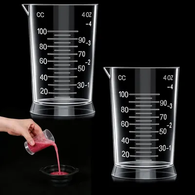 Immagine prodotto di Set di 2 misurini per colorazione capelli, capacità 120 ml, in plastica trasparente, con scala graduata