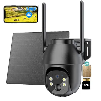 Image de 4G LTE caméra de surveillance extérieure batterie avec carte SIM 2K sans fil solaire PTZ caméra IP extérieure sans WLAN IR/vision nocturne couleur détection PIR avec 32G