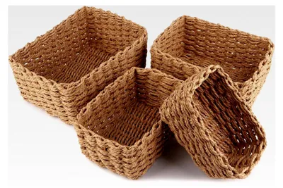 Produktbild von 4er Set Geflochtene Aufbewahrungskörbe, Stapelbare Körbe aus Papierseil, Boho Deko für Wickeltisch, Aufbewahrungskörbe für Wohnzimmer, Küche, Kinderzimmer und Bad