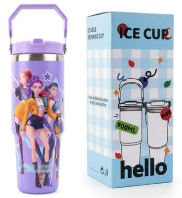 Produktbild von Thermobecher 900ml Edelstahl mit Strohhalm & Griff, doppelwandig, auslaufsicher