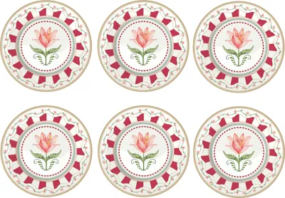 Produktbild von 6er Set Kuchenteller FLOWERY Blumen D. 19cm weiß rosa rot Porzellan Easy Life