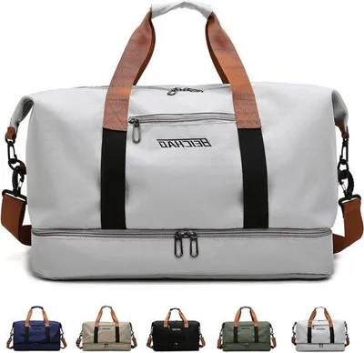Immagine prodotto di Borsa da viaggio sportiva grigia con scomparto per scarpe e tasca impermeabile