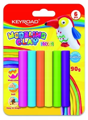 Image de Pâte à modeler KEYROAD fluo, blister de 6 pièces, assortiment de couleurs