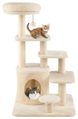 Obrázok produktu pre FANTASK, drevený mačací stromček, s jaskyňou, škrabacími stĺpikmi z sisalu a platformami, výška 70 cm