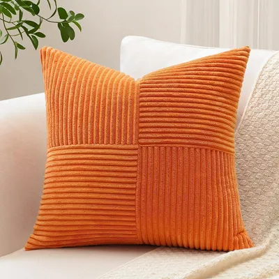 Immagine prodotto di Copertura per cuscino in tessuto a coste, motivo a righe, colore arancione, 60x60 cm, confezione singola