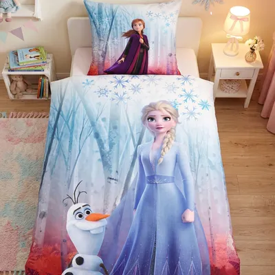 Produktbild von Frozen Bettwäsche 135x200 80x80 cm kuschelig warme Winterbettwäsche 2-tlg. Set Disney Die Eiskönigin im Zauberwald