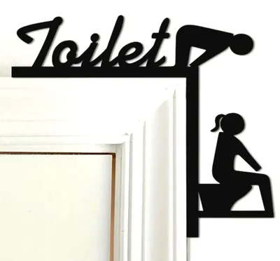 Toilettenschild aus Holz, schwarz, zum Aufhängen, ohne Bohren