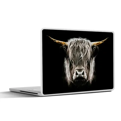 Produktbild von MuchoWow® Laptop Aufkleber Sticker Cover Schottischer Highlander - Gold - Hörner - Schwarz und weiß - Kuh - Tiere 30x22 cm - Laptop-Sticker