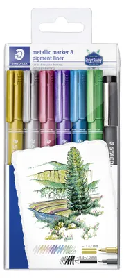 Produktbild von STAEDTLER 8323 Metallic Stift Box mit 6 Farben und pigment liner