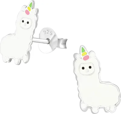 Produktbild von Kinder Ohrringe Ohrstecker 925 Sterling Silber mit Alpaka-Einhorn