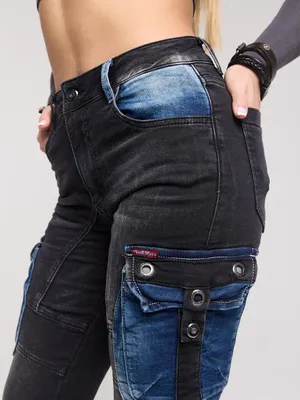 Produktbild von WD521 Damen Jeans Cargotaschen mit Aufgesetzte für Röhrenjeans