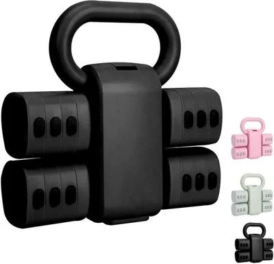 Immagine prodotto di Set di manubri e kettlebell regolabili 2-in-1 Unyqoos®: compatto, salvaspazio, con sistema di regolazione del peso a pressione, ideale per l'allenamento a casa