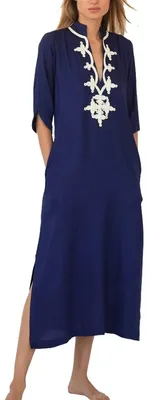 Produktbild von Solidchoice – Langer, bestickter Kaftan im Bohemian-Stil, ideal als Strandkleid oder Überwurf