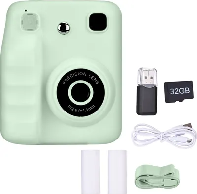 Obrázok produktu pre Plyisty 48MP videokamera pre deti od 3 do 14 rokov, fotoaparát na okamžitú tlač s tlačovým papierom a 32G kartou, digitálny fotoaparát HD pre deti od 3 do 14 rokov (zelený)