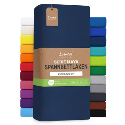 Zdjęcie produktu dla Lavea® Pościel na materac z gumką, 200x220 cm, wzór Maya, 100% bawełna, przeznaczona do łóżek z materacem sprężynowym, łóżek wodnych, oddychająca, pasuje do materacy o grubości do 35 cm - kolor Galaxy Blue (niebieski)