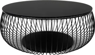 Produktbild von SalesFever Couchtisch rund Ø 86 cm | Klarglasplatte 10 mm | Gestell Metalldraht | B 86 x T 86 x H 35 cm | schwarz
