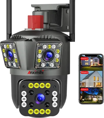 Produktbild von Überwachungskamera PTZ Außen WLAN-Netzwerkkamera mit 3 Objektive 3 in1 IP66 Wasserdichte Kabellose HD Kamera Farbiger Nachtsicht Outdoor mit Automatische Verfolgung
