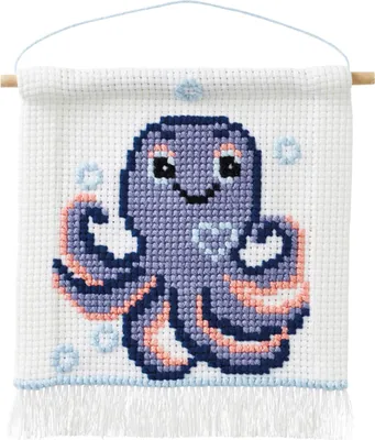 Immagine prodotto di Confezione da ricamo a punto croce Permin "Octopus", schema contato, 16x18 cm