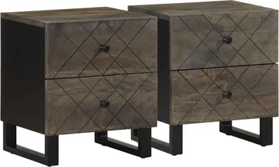 Produktbild von Nachttische 2 Stk. Schwarz 40x33x46 cm Massivholz Mango