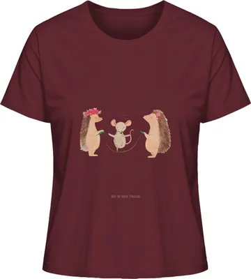Produktbild von Mr. & Mrs. Panda Oberteil Damen Igel Seilhüpfen Größe XL - Burgundy - Geschenk, Kindergarten, Baumwoll T-Shirt, Kinder, Basic, Lustige Sprüche, Shirt, Sommershirt, Maus