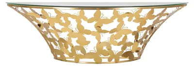 Produktbild von Wandkonsole "Schmetterlinge" in Gold – Halbrunde Konsole aus goldfarbenem Metall mit Glas und Schmetterlingen, 120 x 40,5 x 37,2 cm – Glamouröser Stil – Parent 940
