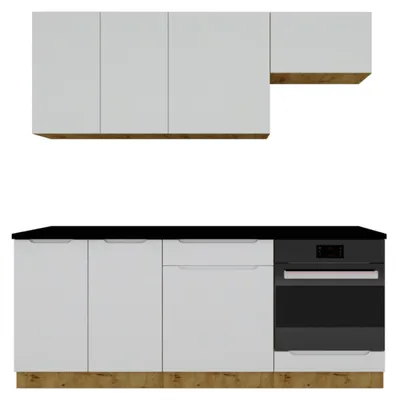 Produktbild von Küchenzeile 200 cm Aschegrau - mit schwarzer Arbeitsplatte - MDF - moderne Küchenmöbel-Set - Schubladen mit Soft-Close - ISABEL